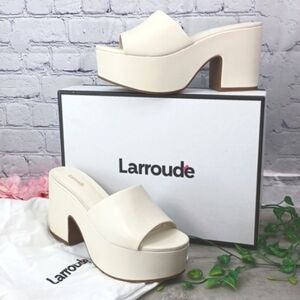 Larroude Cream Platform Mules